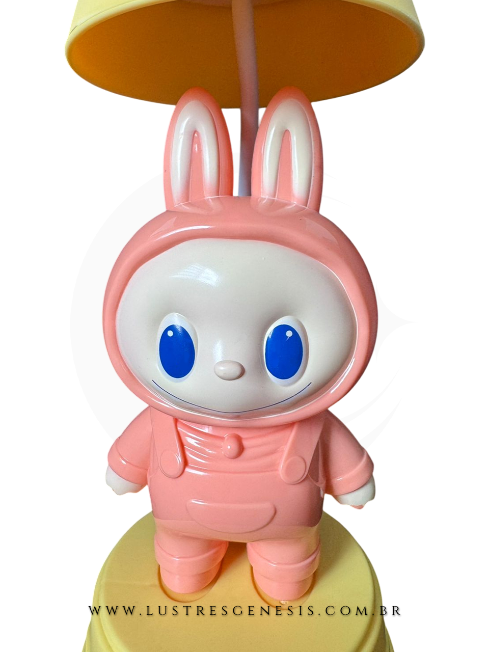 Abajur infantil Labubu rosa com apontador, em formato de personagem fofo, ideal para decoração de quartos, escritórios e escrivaninhas.